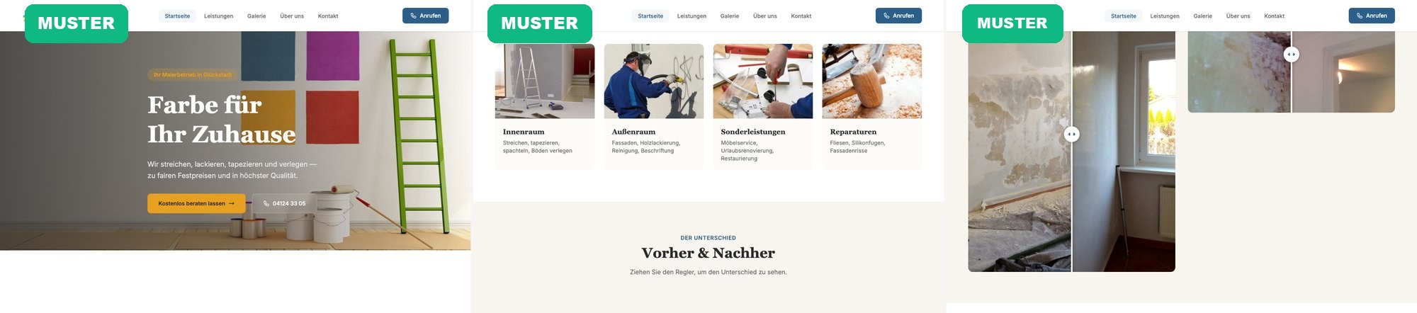 Malerbetrieb-Website — Hero, Leistungen, Galerie (Beispielprojekt)